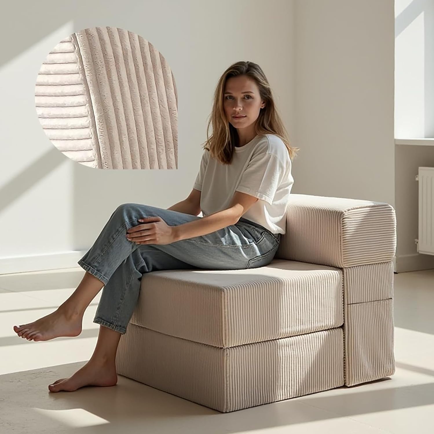 Schlafsofa 75 cm Cord Beige DYNMC YOU