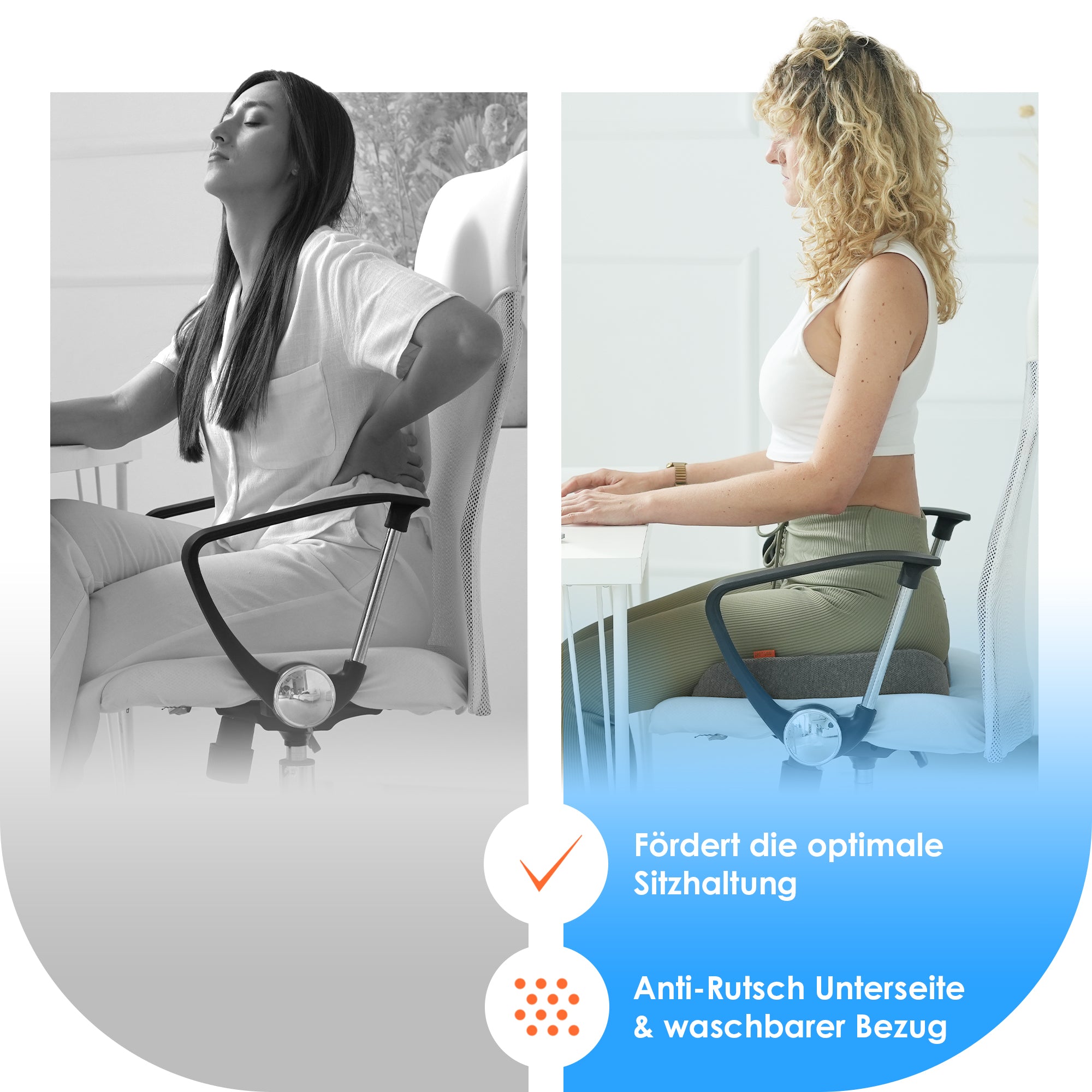 Sitzkissen in U-Form fördert die optimale Sitzhaltung auf Bürostühlen