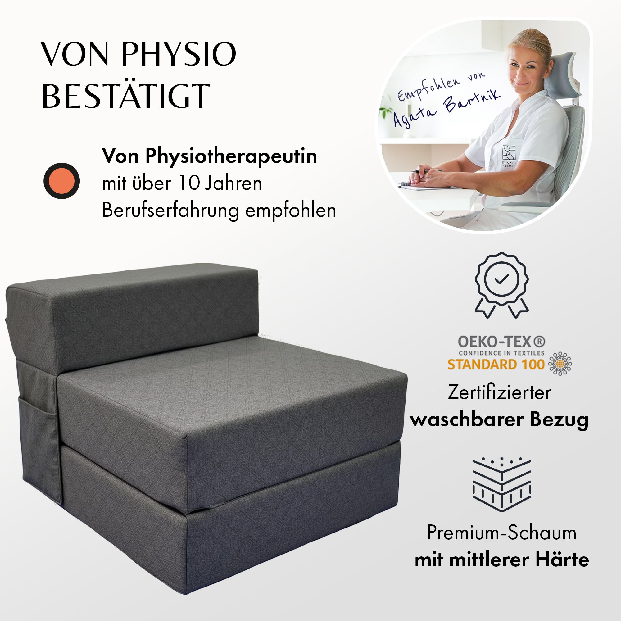 Klappmatratze 75 x 200 cm mit Lehne / Schlafsessel