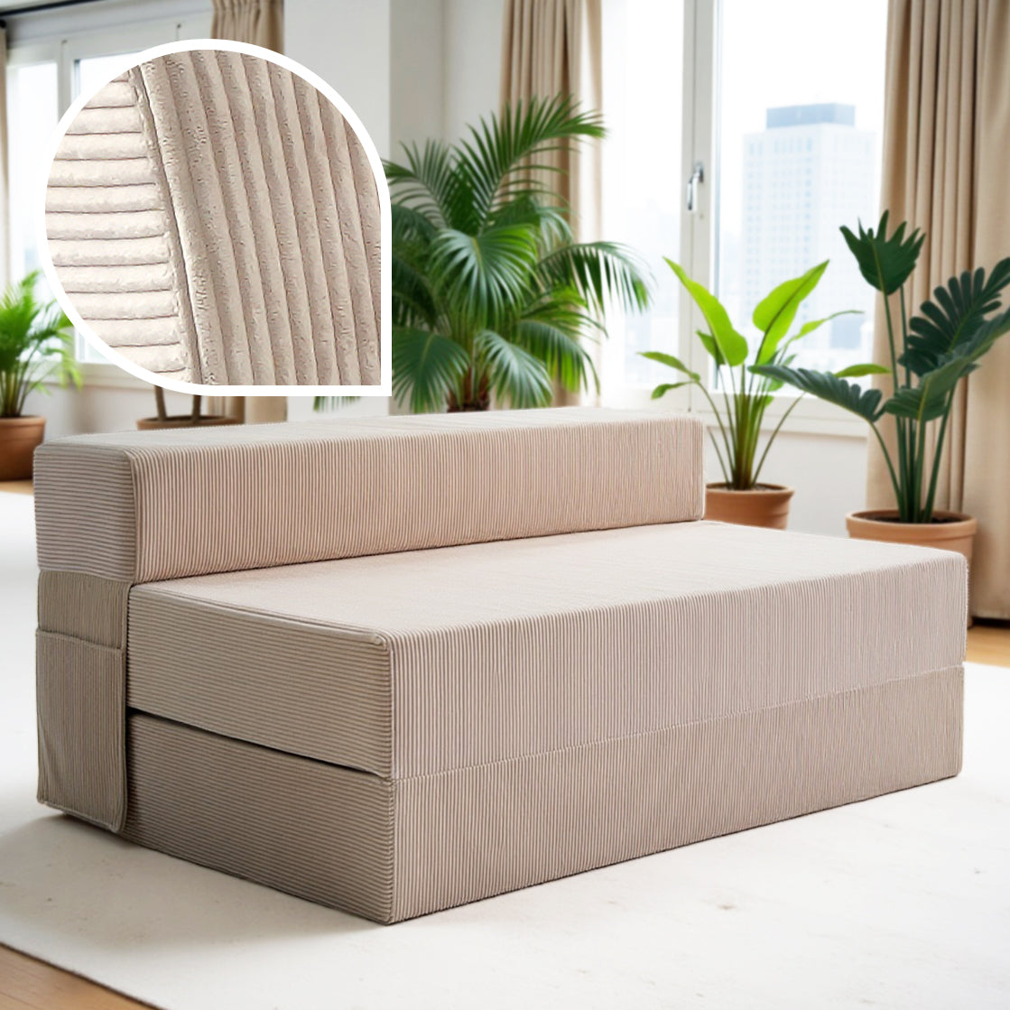 Klappmatratze Beige 120 x 200 cm mit Lehne / Schlafsofa