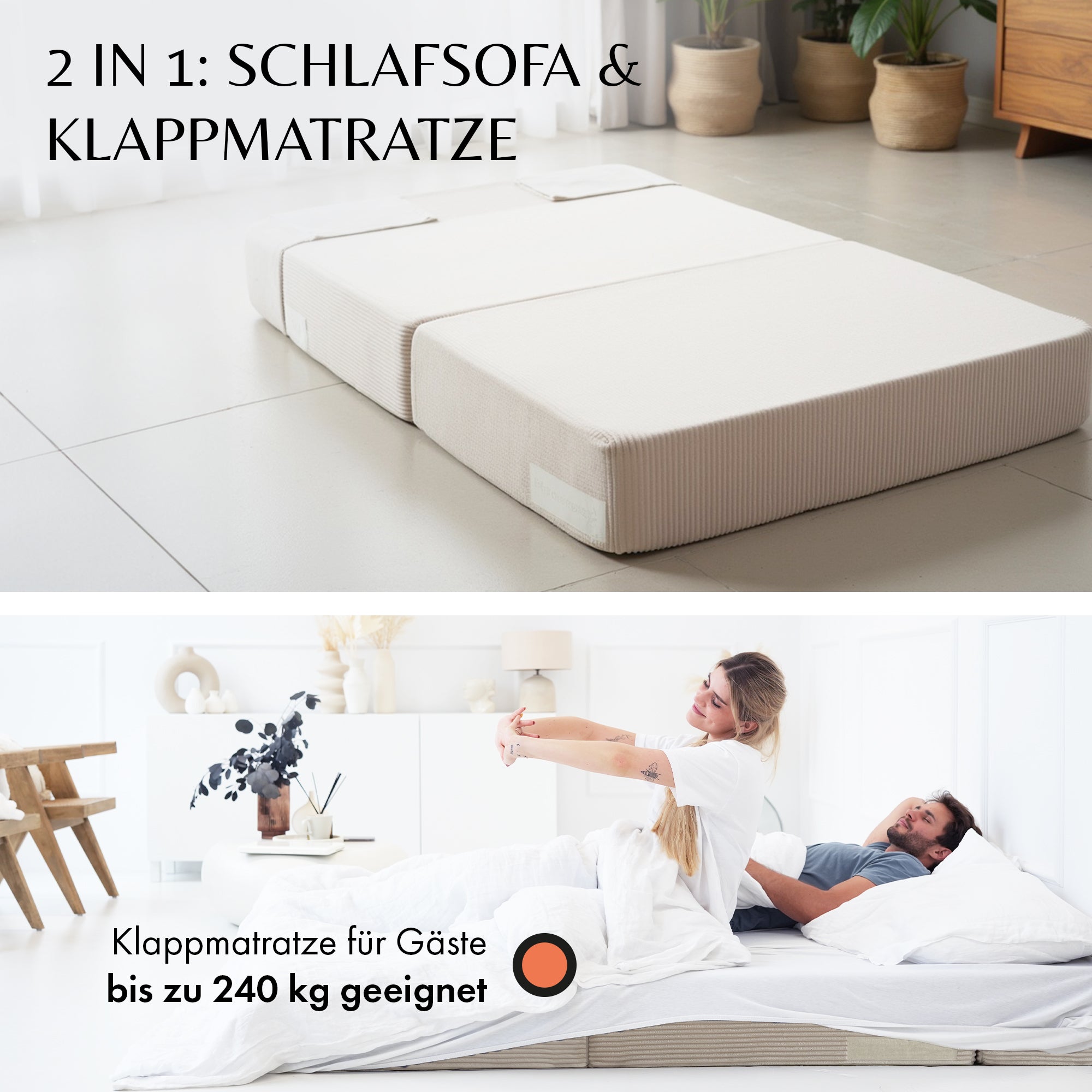 Klappmatratze Beige 120 x 200 cm mit Lehne / Schlafsofa