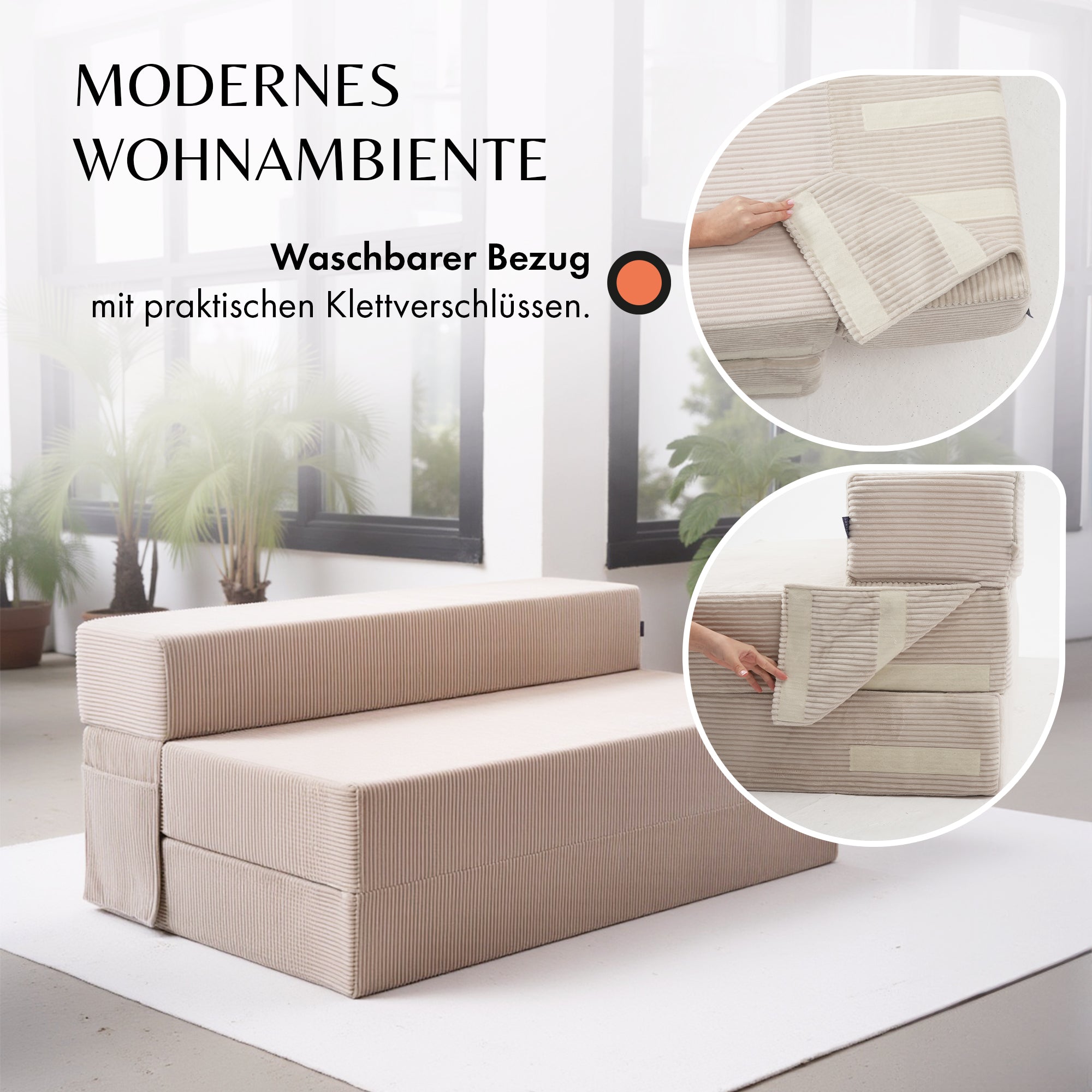 Klappmatratze Beige 120 x 200 cm mit Lehne / Schlafsofa