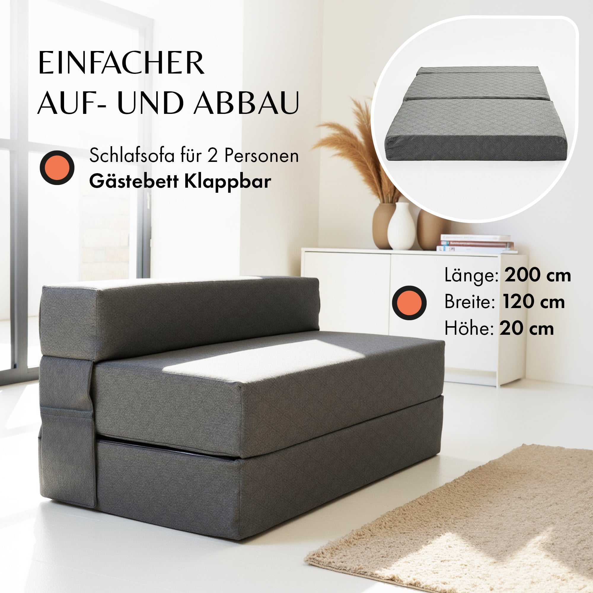 Klappmatratze 120 x 200 cm mit Lehne / Schlafsofa