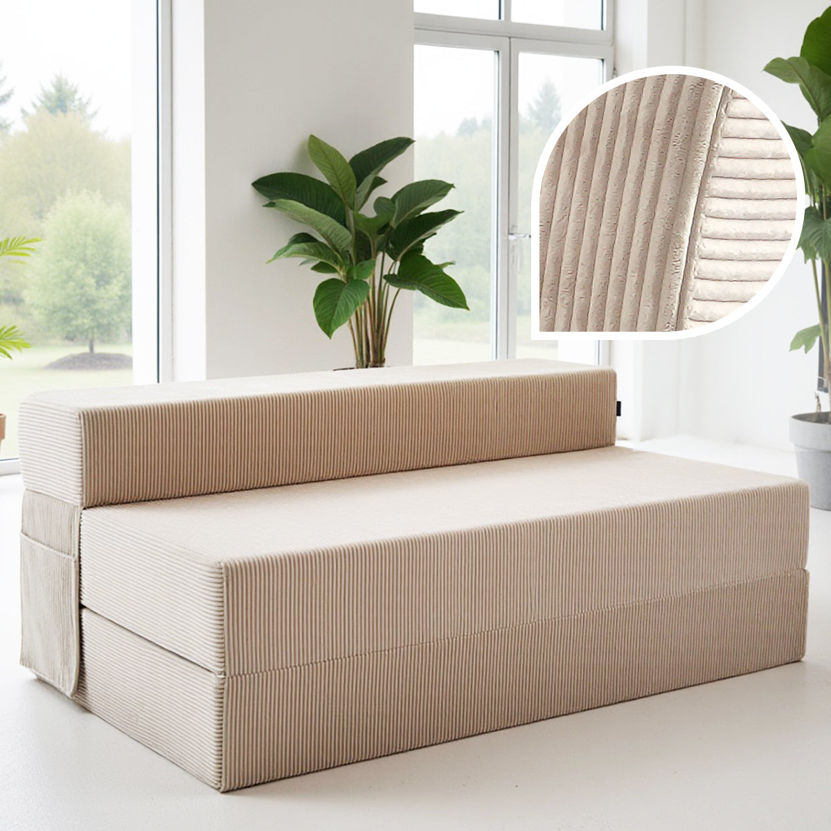 Klappmatratze Beige 140 x 200 cm mit Lehne / Schlafsofa