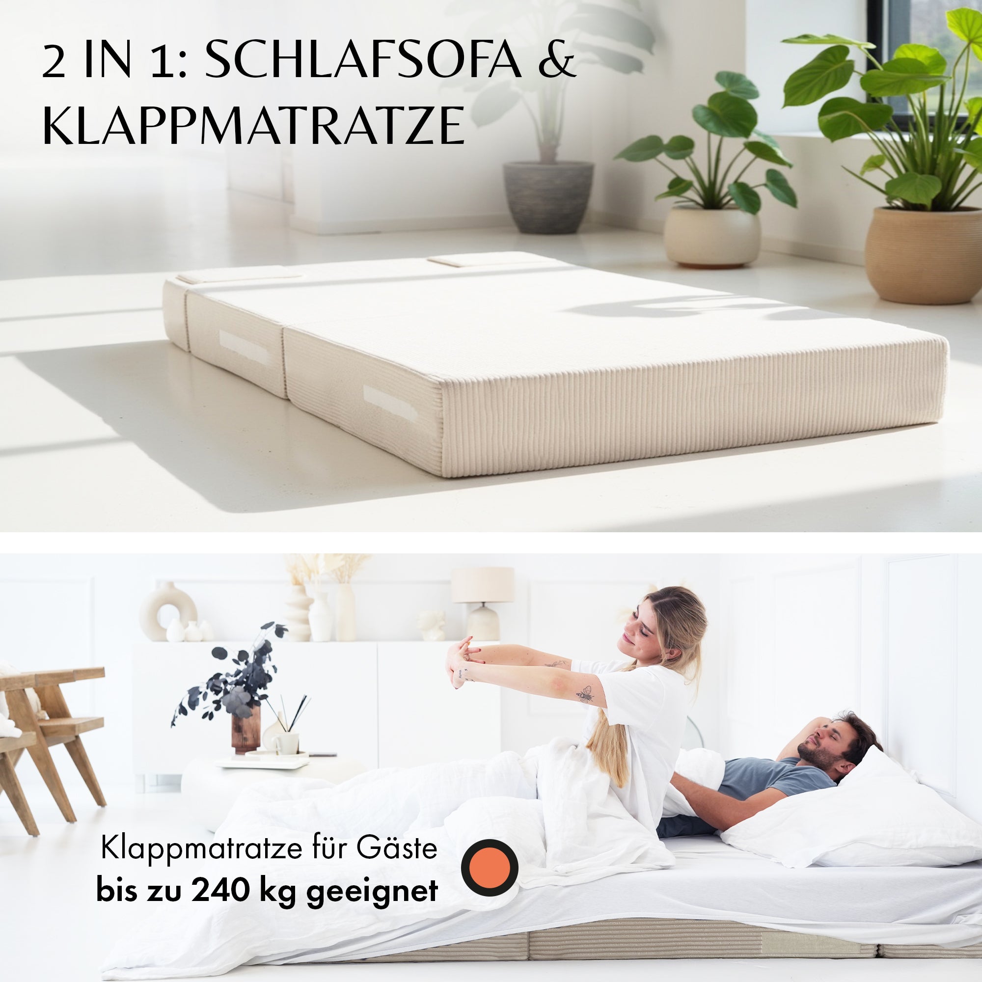 Klappmatratze Beige 140 x 200 cm mit Lehne / Schlafsofa