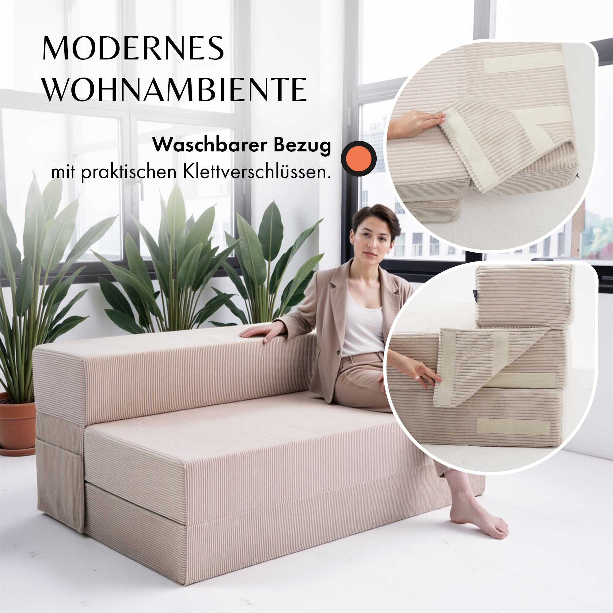 Klappmatratze Beige 140 x 200 cm mit Lehne / Schlafsofa