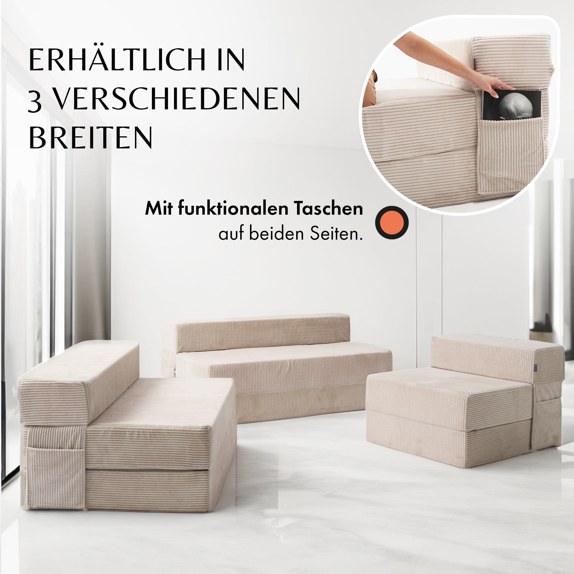 Klappmatratze Beige 140 x 200 cm mit Lehne / Schlafsofa