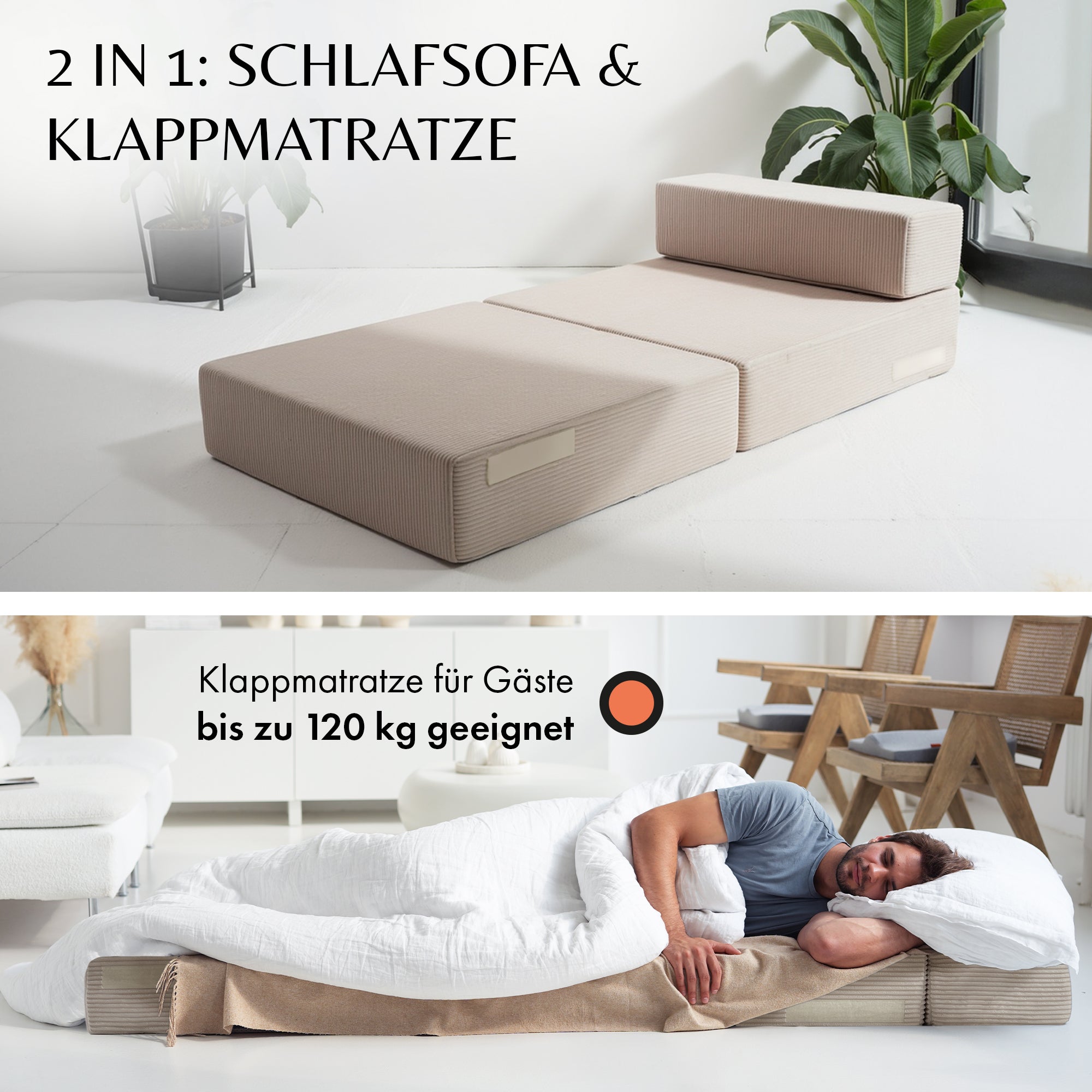 Klappmatratze Beige 75 x 200 cm mit Lehne / Schlafsessel