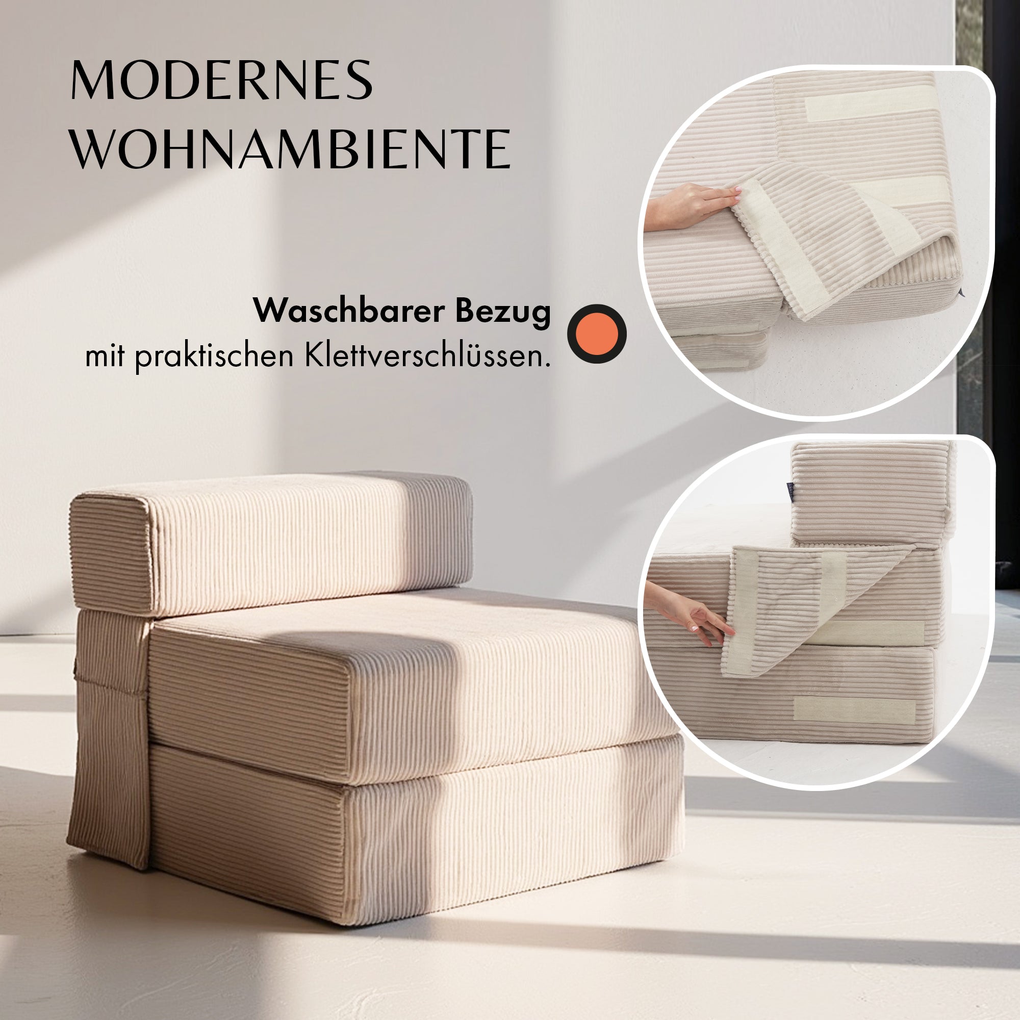 Klappmatratze Beige 75 x 200 cm mit Lehne / Schlafsessel