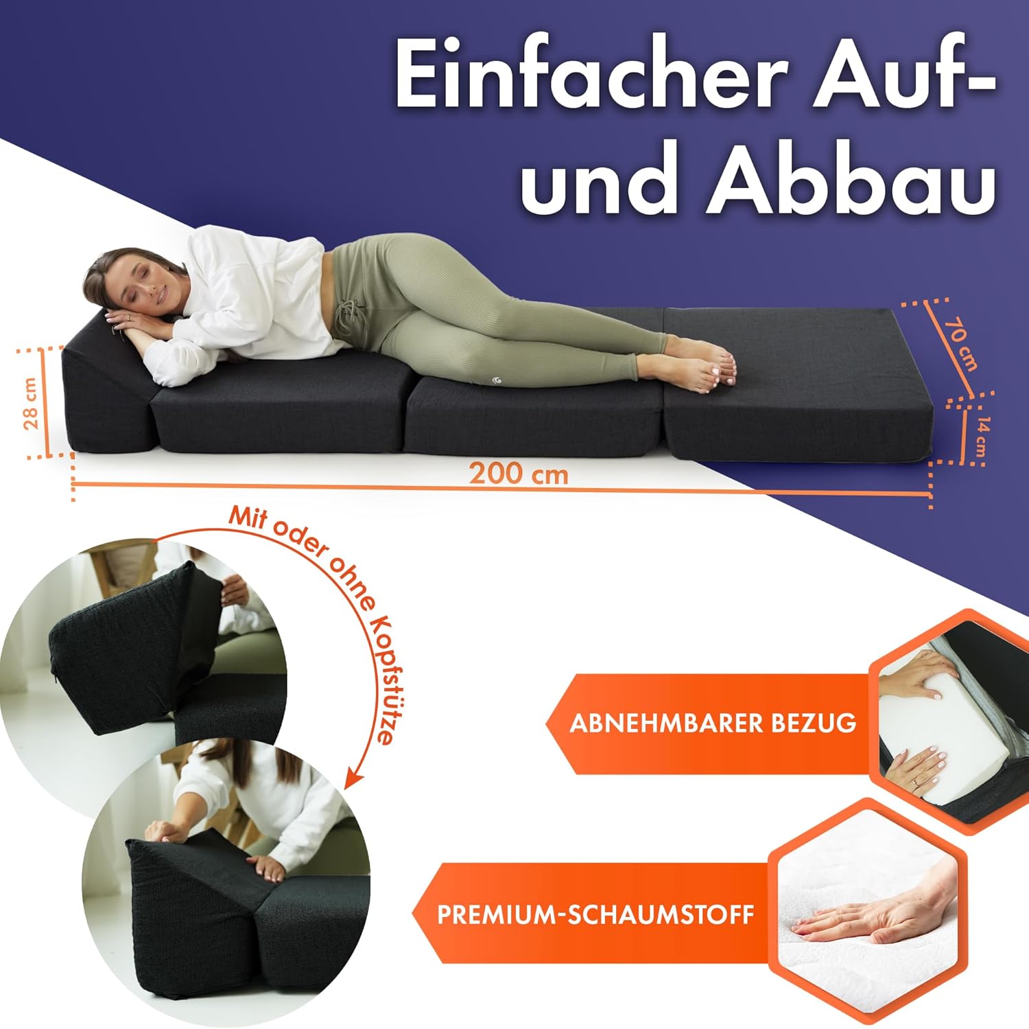 Der Auf- und Abbau ist einfach und der Bezug abnehmbar
