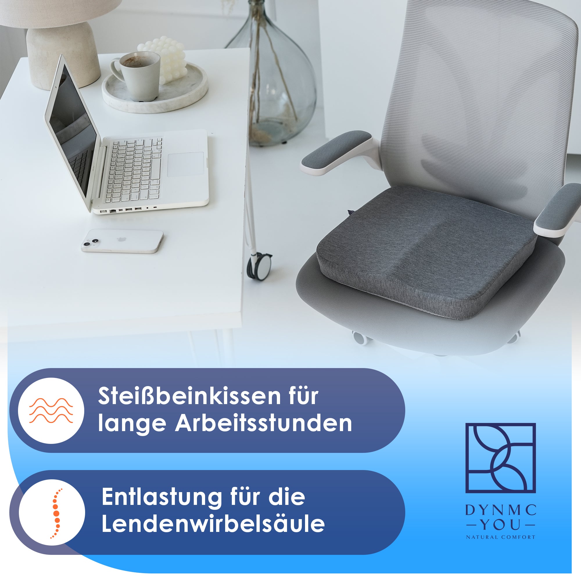 Das orthopädische Sitzkisen ist ideal für lange Arbeitstage und lange Autofahrten