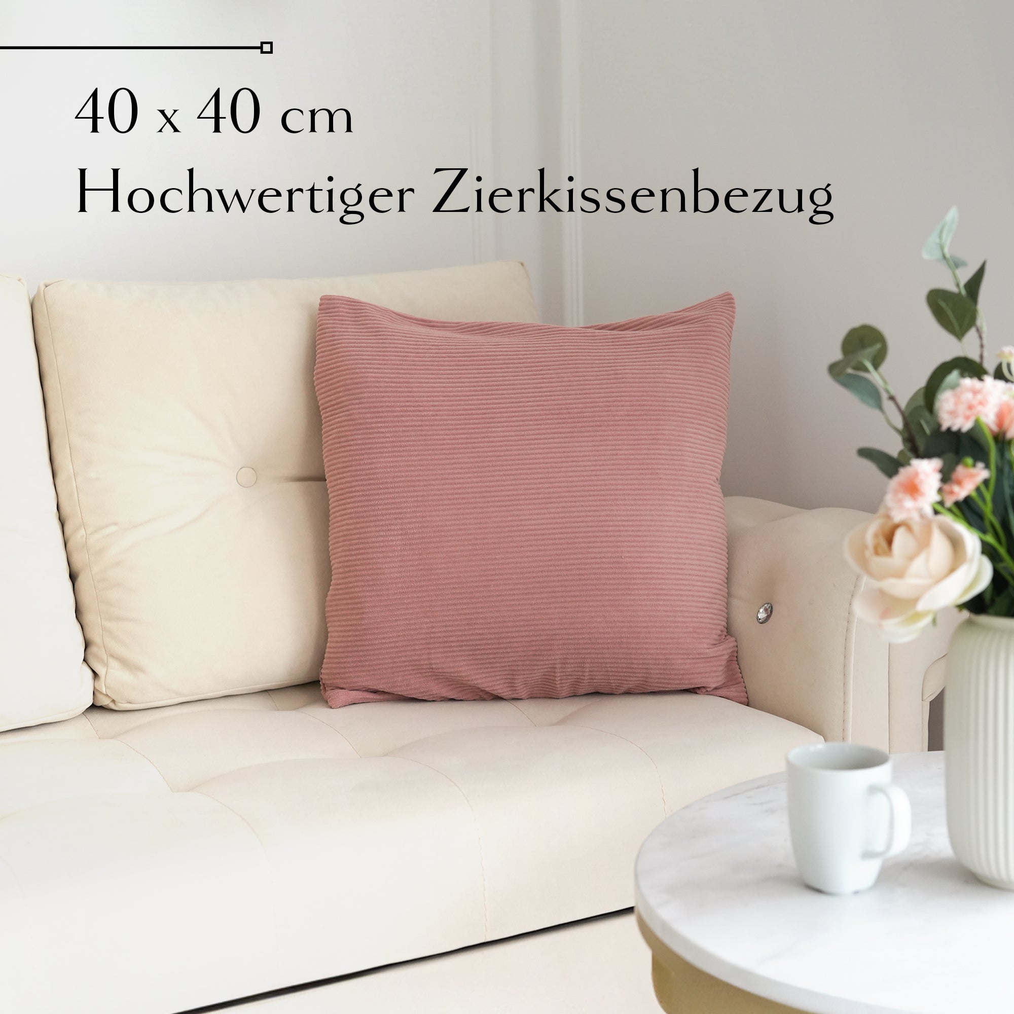 Kissenbezüge Rosa aus Cord, 4er-Set (40x40 cm)