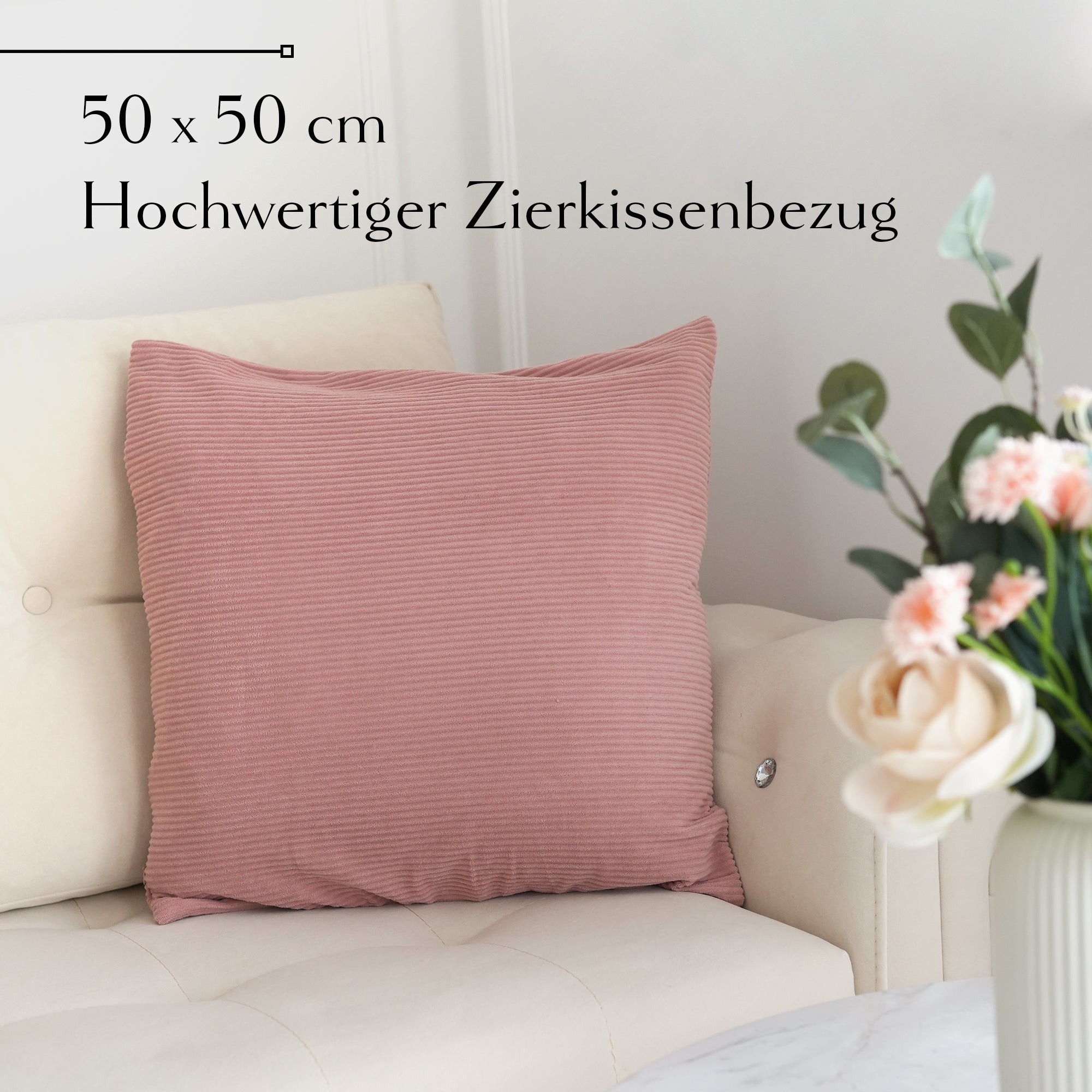 Kissenbezüge Rosa aus Kord, 4er-Set (50x50 cm)