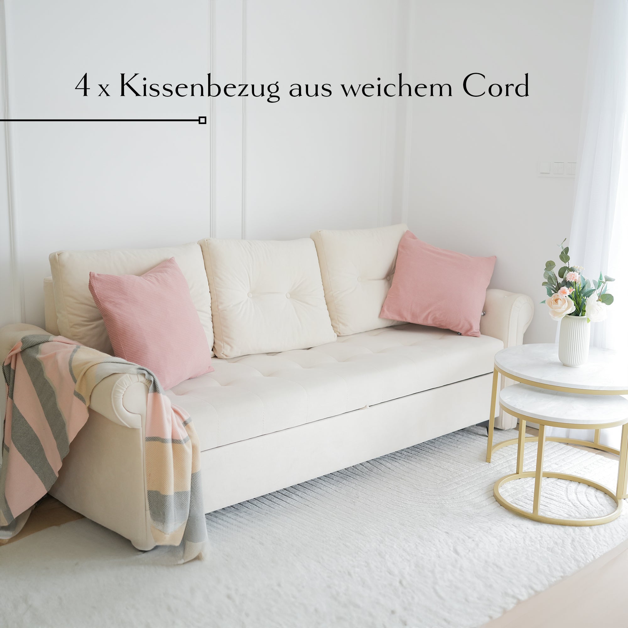 Kissenbezüge Rosa aus Kord, 4er-Set (50x50 cm)